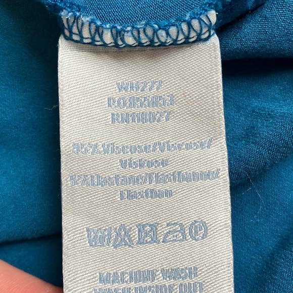 Boden Jersey Stretch Faux Wrap Blue Scallop Midi Dress Fit & Flare Empire Waist - Picture 14 of 16